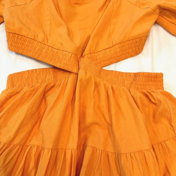 Tangerine Square Neck Cutout Waist Flutter Sleeve Cotton Dress - NWT - Picture 8 of 13